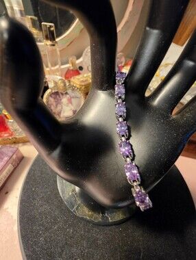 Fine Jewelry Sterling Silver AAA Deep Purple Amethyst Bracelet